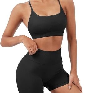 Black Seamless Sports Bra and Shorts Set